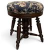 Image 1 : Victorian Style Dark Wood Foot Stool - Rotating Upholstered Floral Seat