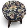 Image 2 : Victorian Style Dark Wood Foot Stool - Rotating Upholstered Floral Seat