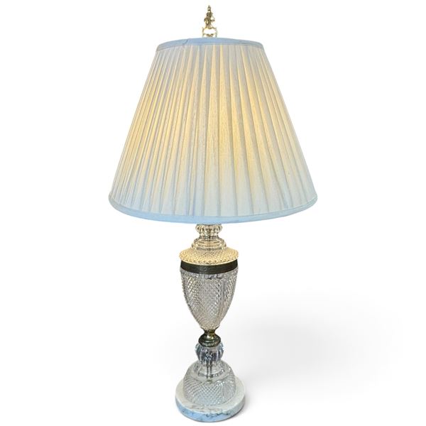 Cut Glass Table Lamp w Pleated Shade 29" Tall