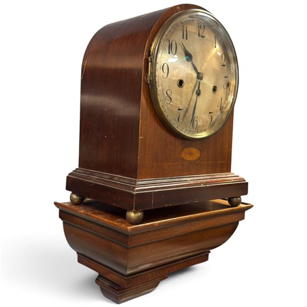 Wooden Mantel Clock w Brass Face & H.G. Plowden Base Clock measures 10.5x7x13"