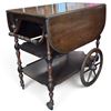 Image 1 : Wooden Drop Leaf Tea Cart w Large Wheels & Shelves