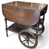 Image 2 : Wooden Drop Leaf Tea Cart w Large Wheels & Shelves