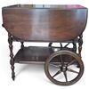 Image 3 : Wooden Drop Leaf Tea Cart w Large Wheels & Shelves