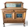 Image 1 : Antique Oak Sideboard w Mirrored Back & Glass Paneled Doors 48x21.5x53"