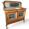 Image 2 : Antique Oak Sideboard w Mirrored Back & Glass Paneled Doors 48x21.5x53"