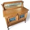 Image 3 : Antique Oak Sideboard w Mirrored Back & Glass Paneled Doors 48x21.5x53"