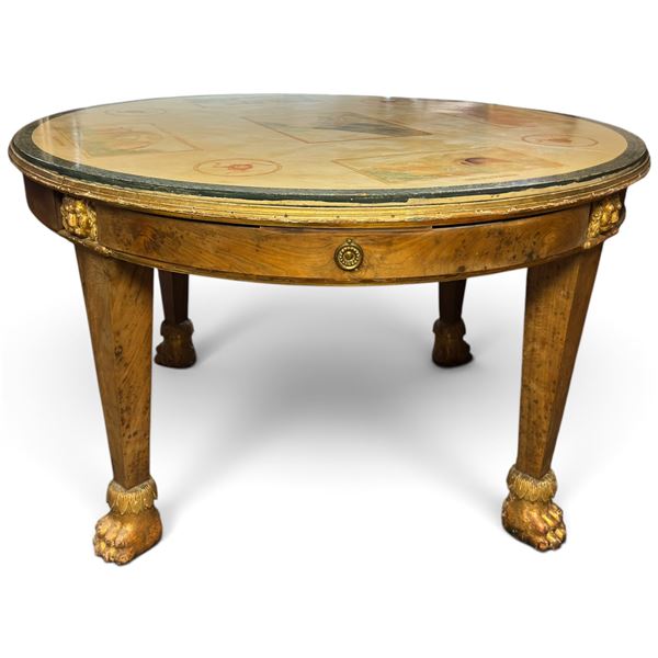 Round Wood Table w Painted Top & Lion Paw Feet * 52" Diameter x 30.5" Tall