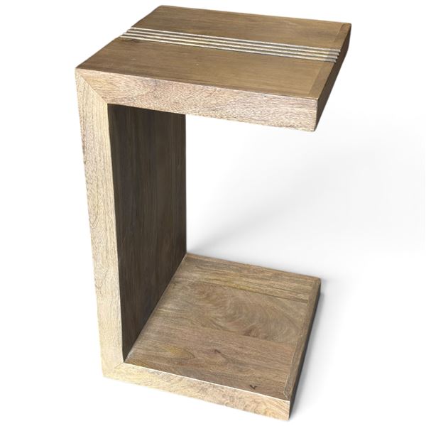 Modern Wooden Side Table w Grooved Top 14x14x24"