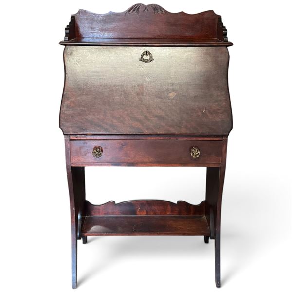 Antique Dark Wood Secretary Desk w Keyhole & Compartments 27.5x14.5x45.5"