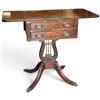 Image 3 : Wooden Drop-Leaf Lyre Pedestal Table w Brass Handles 19x15x26" Folded In