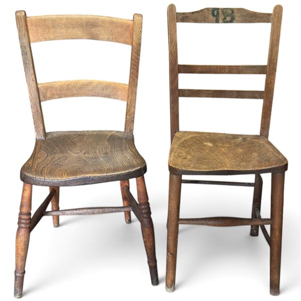 Pair of Rustic Wooden Ladder-Back Chairs