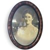 Image 1 : Antique Oval Wooden Frame & Portrait W Convex Glass - 22.5x16.5"
