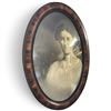 Image 2 : Antique Oval Wooden Frame & Portrait W Convex Glass - 22.5x16.5"