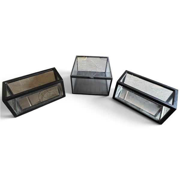 Glass & Metal Display Cases w Black Frames Rectangle 12x6x6" Square 10.5x10.5x7"