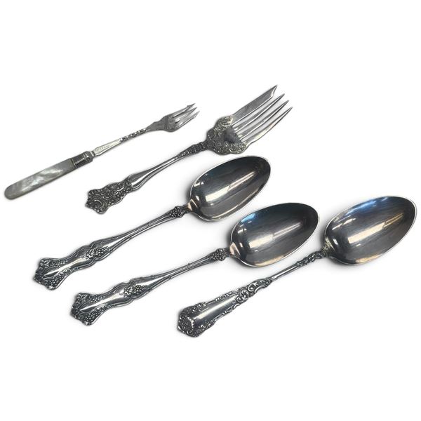 5 Vintage Silverplated Serving Pieces - 3 Rogers Heavy Plate, 1 Appetizer Fork & 1 H. & T. Meat Fork