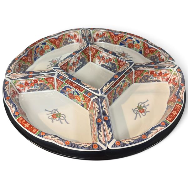 Porcelain Imari Design Hors D'oeuvre Tray on Lazy Suzan Base - Individual dishes