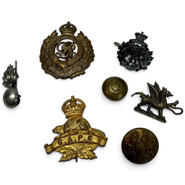 WWII British Engineers Cap Badge & Various Pins