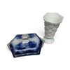 Image 2 : Antique Staffordshire Serving Dish & Vintage Milk Glass Vase "Quilt Pattern" - Vase is 9" tall x 5.5