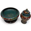 Image 2 : Vintage Red & Blue Cloisonne Ginger Jar & Bowl - Vase is 7" tall and bowl is 9" diameter