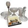 Image 1 : Group of Vintage Glass & Placemats & Contemporary Liquor Decanter * features a candle lamp with hand