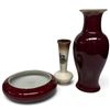 Image 1 : 2 Glazed Porcelain Vases & 1 Bowl - Largest Vase is 10" tall x 5" diameter
