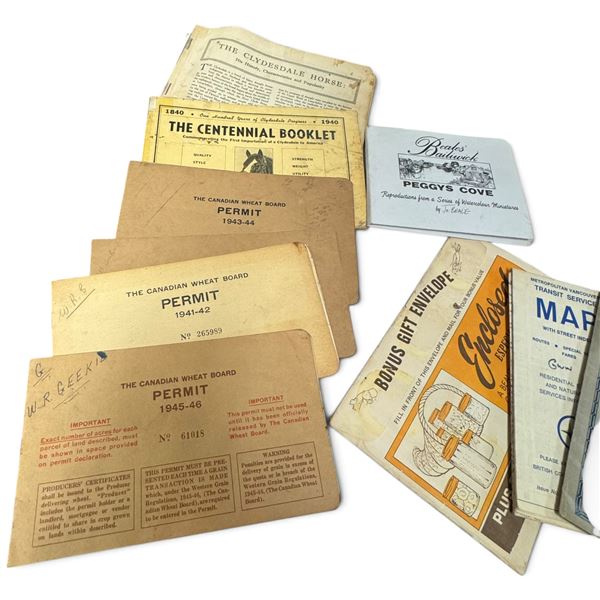 Collection of Vintage Canadian Ephemera, Booklets, Maps & Permits 1840-1957