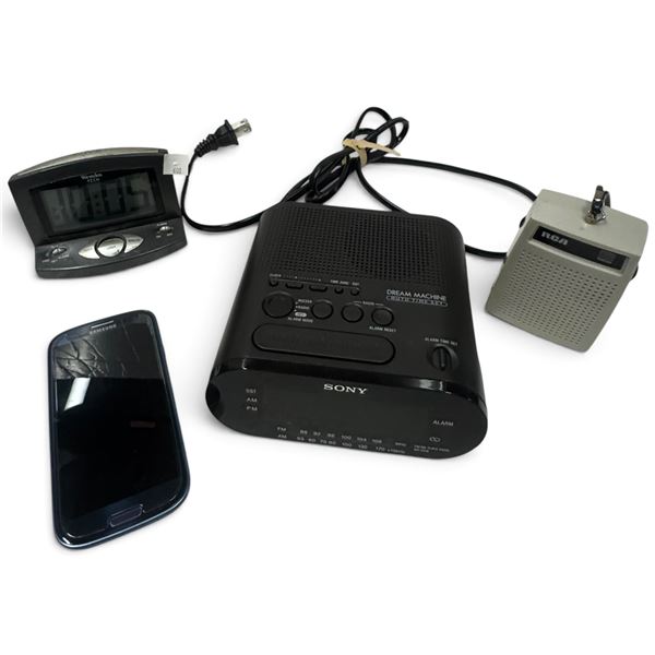 Sony Dream Machine, RCA Speaker, Samsung Phone, Venture Clock