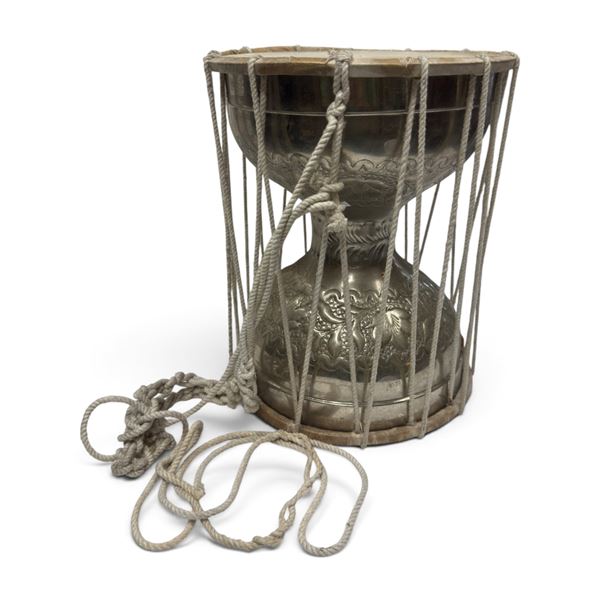 Indian Dholak w Engraved Floral Patterns