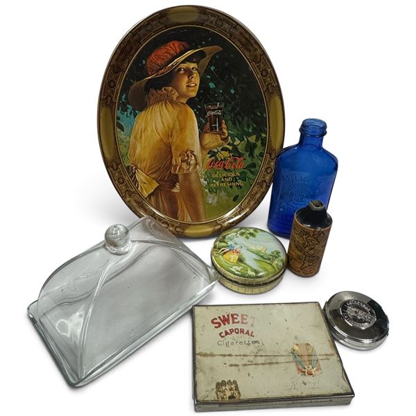 Coca-Cola Tray, Sweet Caporal Cigarette Tin & Assorted Vintage Items