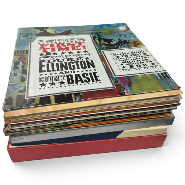 Collection of Jazz Vinyl Records Featuring Ellington, Basie & Miles Davis