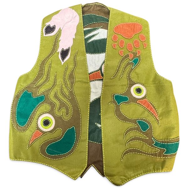 Original Paul Johnny Wearable Art Vest Hand Stitched Flannel Medicine Wheel COA First Nations Design