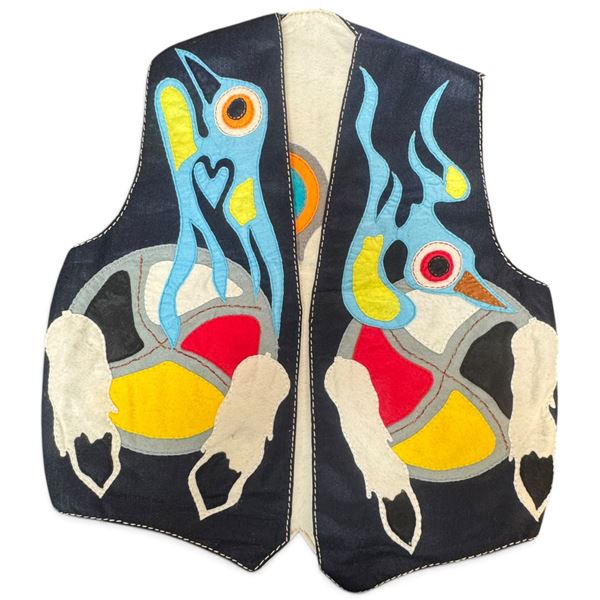 Original Paul Johnny Wearable Art Vest Hand Stitched Flannel Medicine Wheel COA First Nations Design