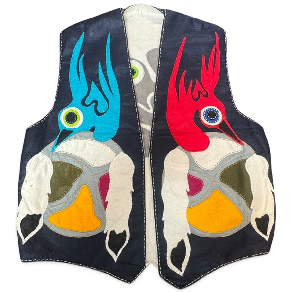 Original Paul Johnny Wearable Art Vest Hand Stitched Flannel Medicine Wheel COA First Nations Design