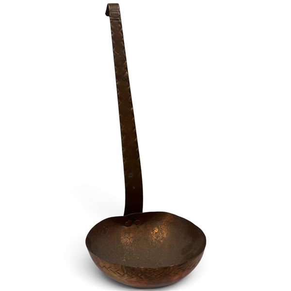 Large Hammered Copper Ladle - Embossed Handle & 6" Scoop