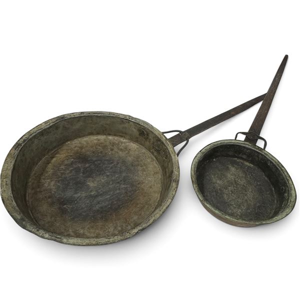 Set of Two Vintage Copper Pans w Metal Handles