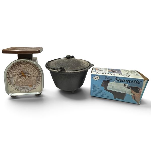 Pelouze Monarch Scale, Steamette Deluxe Portable, Cast Iron Pot