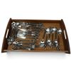 Image 1 : Wrought Iron Flatware Set w Acacia Wood Tray
