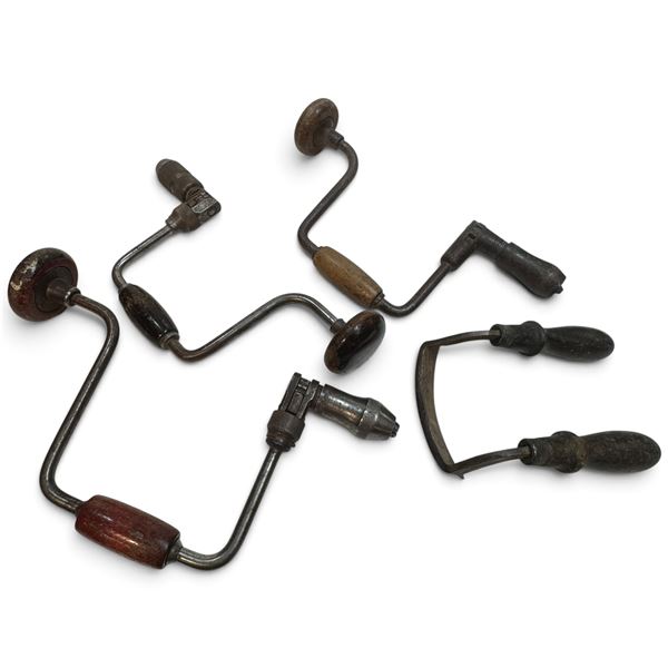 Assorted Hand Brace Drills & Manual Hacksaw