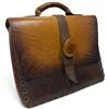 Image 1 : Leather Briefcase with Strap Closure & Wood Button - 3" x 15" x 12" tall