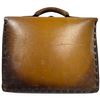 Image 3 : Leather Briefcase with Strap Closure & Wood Button - 3" x 15" x 12" tall