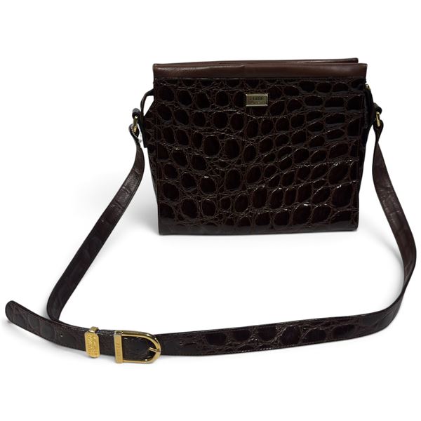 Brown Croc-Embossed Shoulder Bag by Gianfranco Ferré