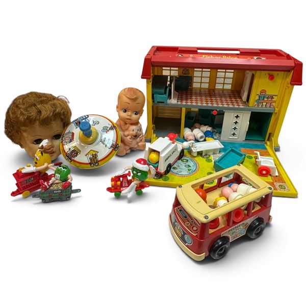 Vintage Toy Collection Including Fisher Price Hospital & Bus