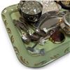 Image 2 : Vintage Vanity & Dresser Accessory Lot Featuring a Green Painted Metal Tray