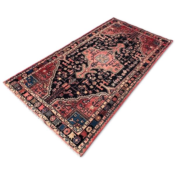 Nahavand Persian Rug w Geometric Design Hand Knotted Made in Iran 7.7"x3'11"