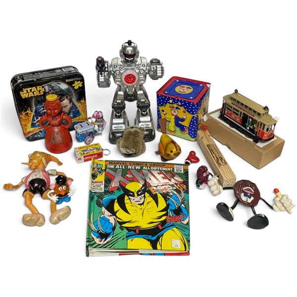 Assorted Toys & Collectibles Including X-Men, Star Wars & Tin Robot