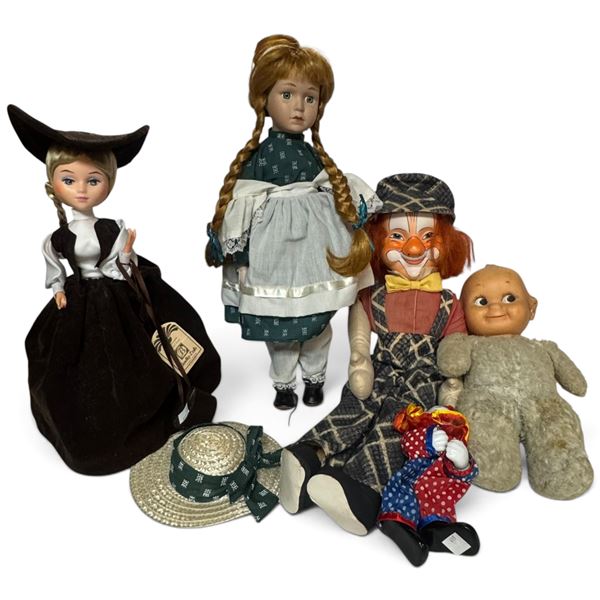 Collection of Dolls Including Clown & Various Styles