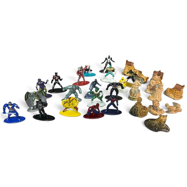 Shelf of Action Figure and Ceramic Tea Miniatures