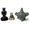 Image 1 : Cloisonné Vase, Faux Ivory Zen Child & Green Glazed Porcelain Incense Burner