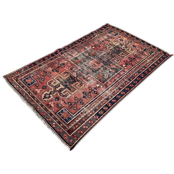 Zanjan Wool Persian Rug w Geometric Patterns Hand Knotted in Iran 6'1"x3'9"