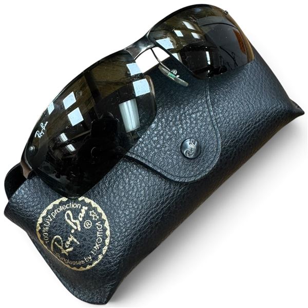 Half-Rim Wrap Sunglasses with Ray-Ban Logo and Case - Preowned (Some scuffs on the lenses)